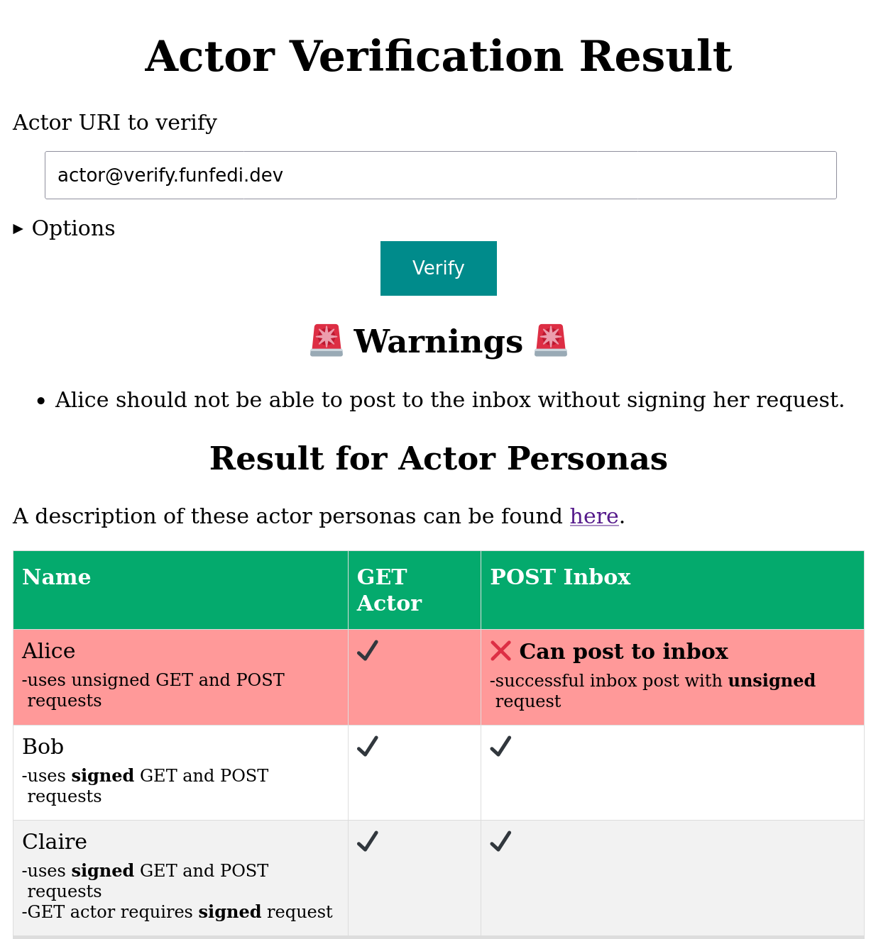 Screenshot from Verifying your actor
